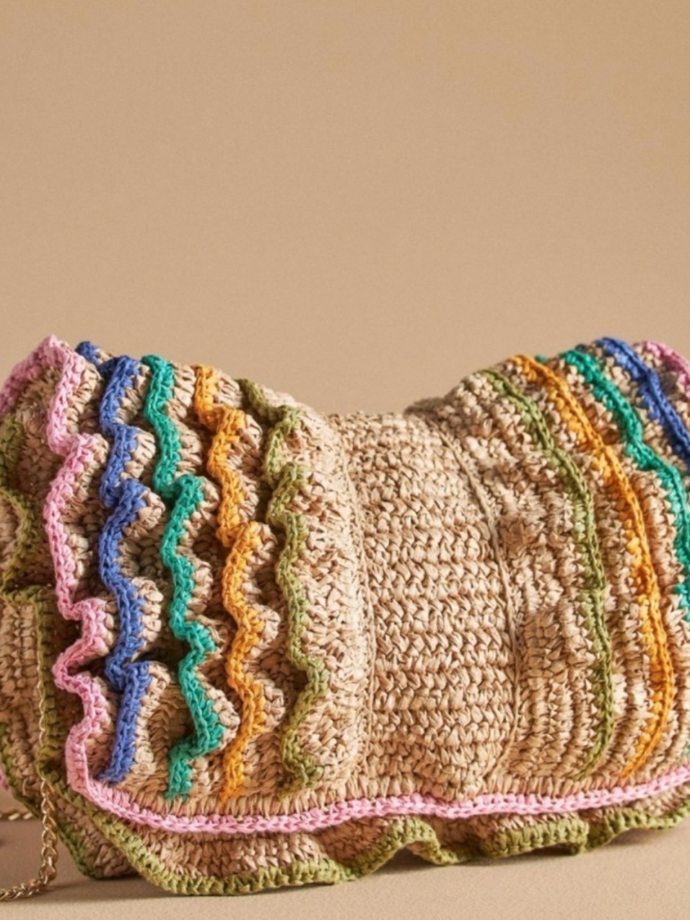 Anthropologie Maeve Multicolor Ruffle Purse Gold Chain Bag - Picture 2 of 8